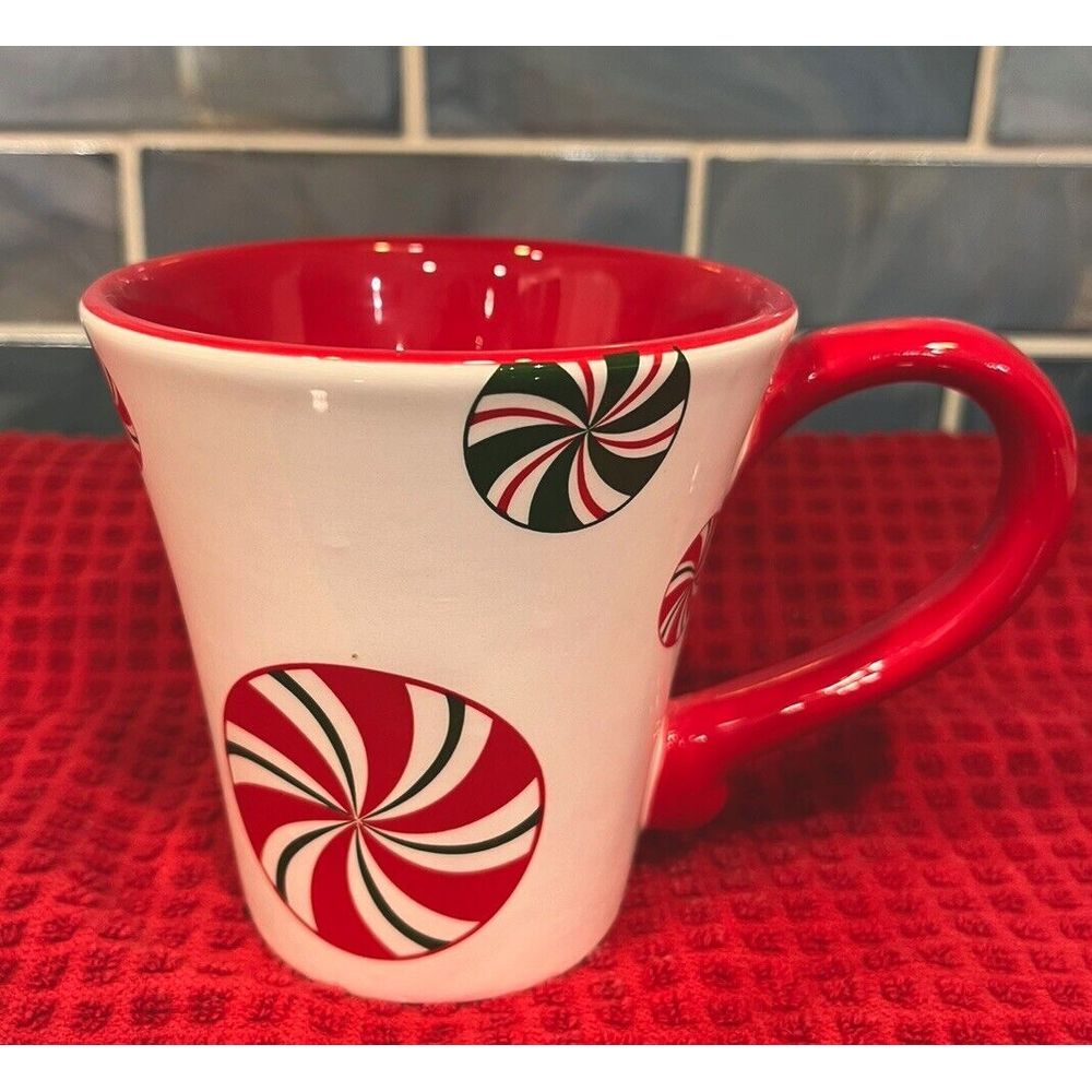 Pier One Discontinued‎ Christmas Holiday Hand Painted Ironstone  Candy Cane Mug